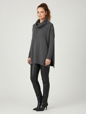 Ann Taylor Size L cotton blend tunic sweater grey turtleneck classic timeless